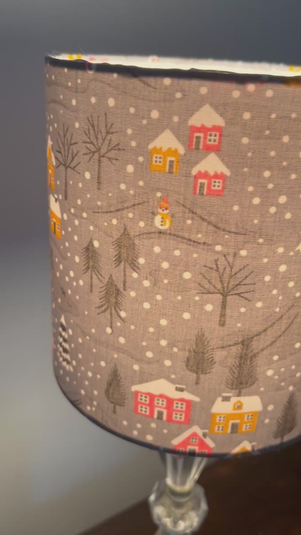 20cm Grey Christmas Drum Lampshade with Snowy Village Print