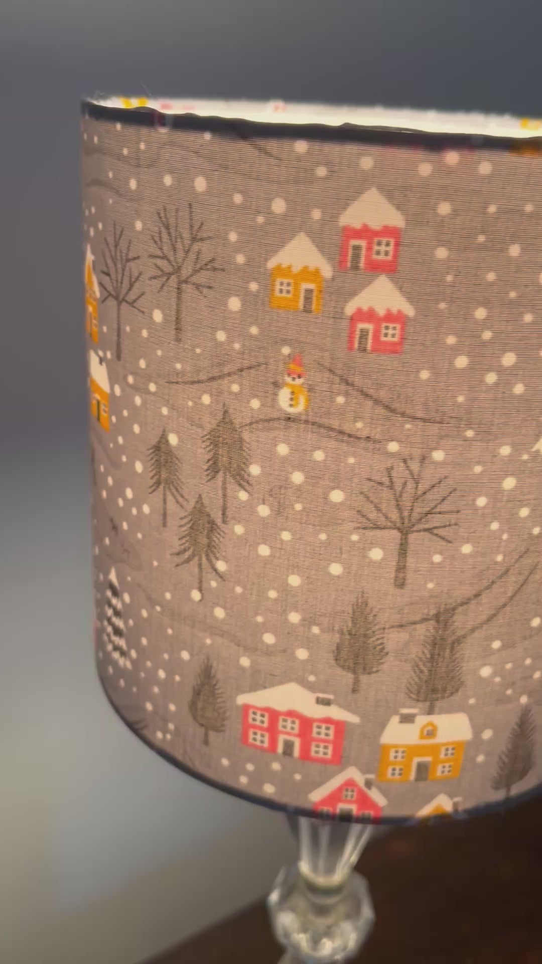 20cm Grey Christmas Drum Lampshade with Snowy Village Print