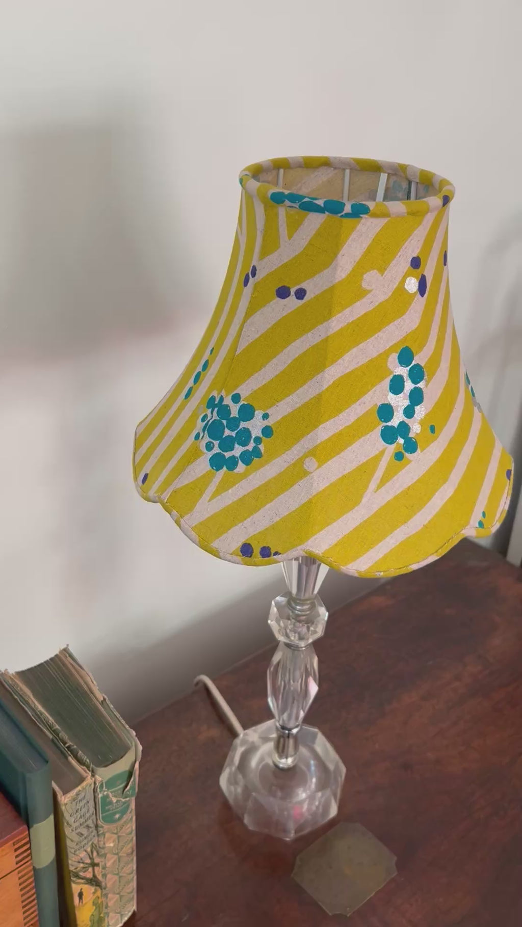 Small Empire Lampshade, Lime Green Abstract Contemporary Linen, Table Lamp Shade
