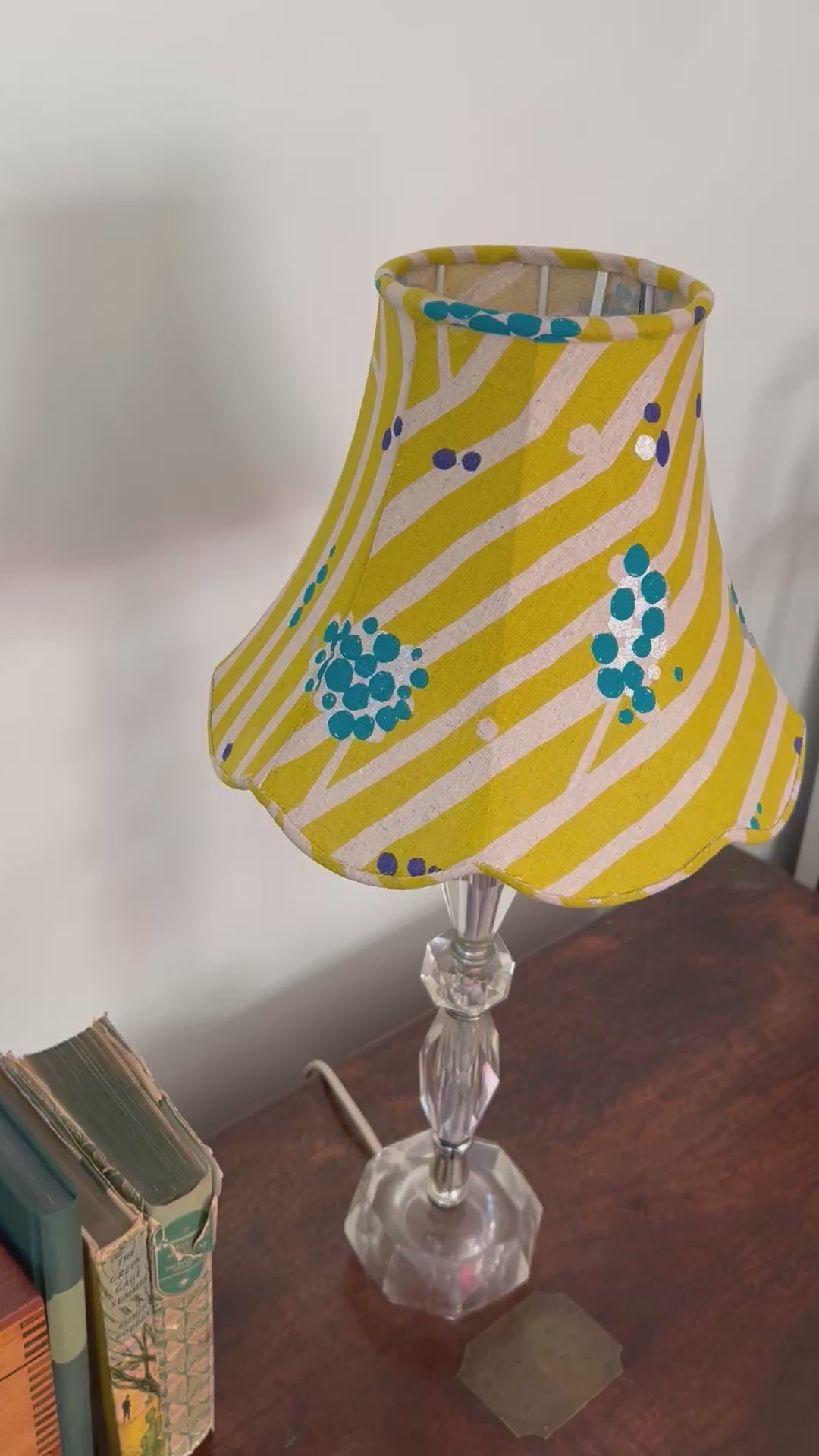 Small Empire Lampshade, Lime Green Abstract Contemporary Linen, Table Lamp Shade