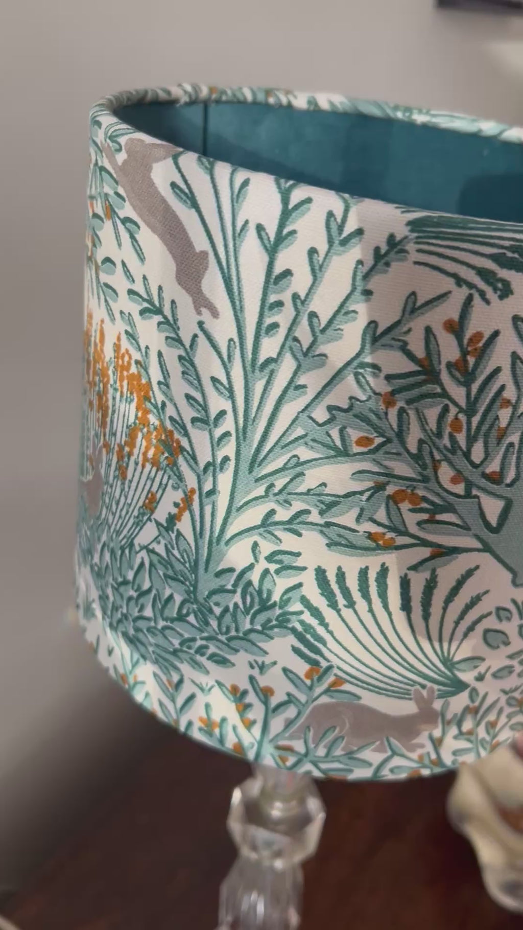 20cm Woodland Rabbit Drum Lampshade with Teal Velvet Lining