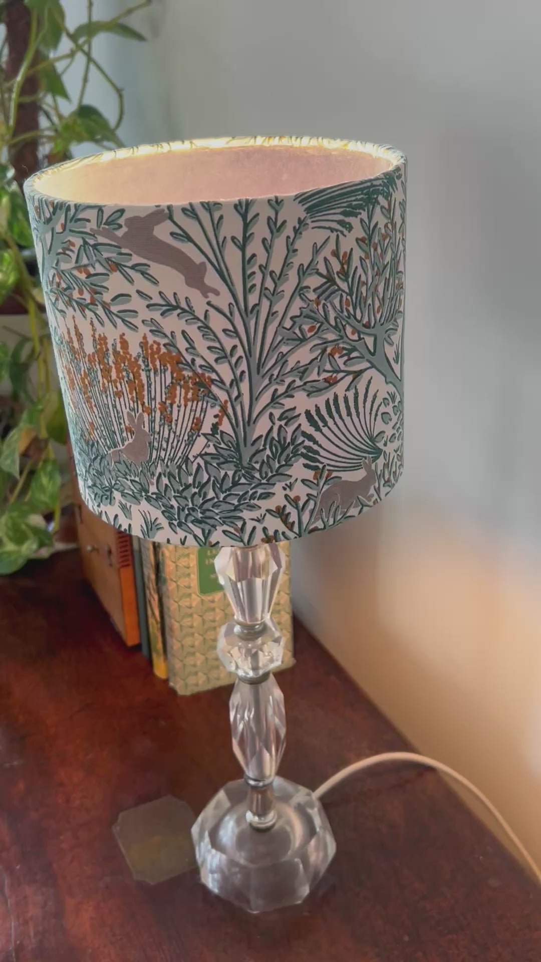 20cm Woodland Rabbit Drum Lampshade with Teal Velvet Lining